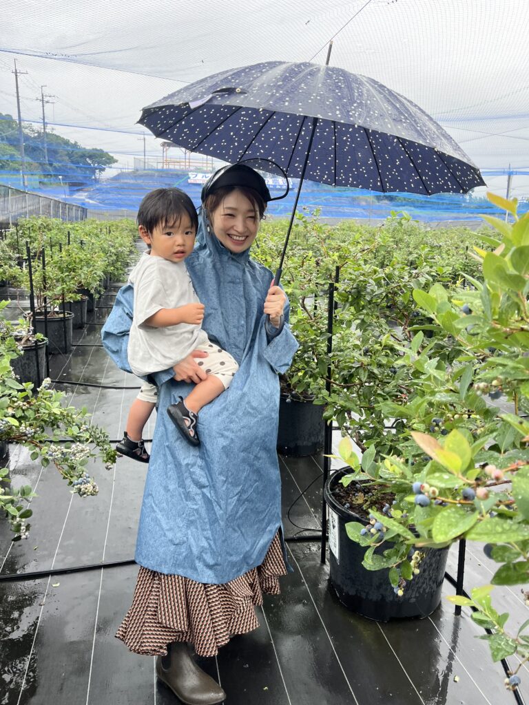 傘をさしてブルーベリー狩り・大阪府岬町