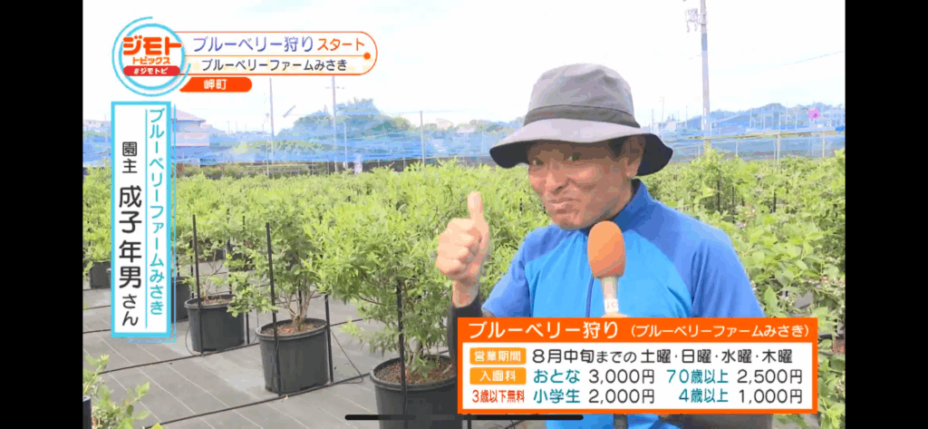 ジモトトピックス・テレビ放送・ブルーベリーファームみさき・大阪・泉州・岬町・ブルーベリー狩りスタート