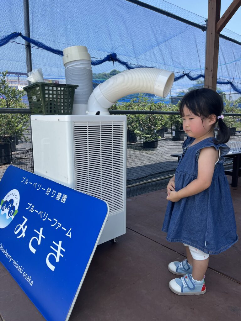 ブルーベリー狩り・ブルーベリーファームみさき・大阪・岬町・スポットクーラーで休憩