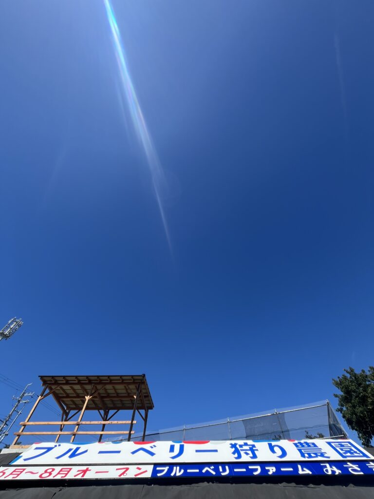ブルーベリー狩り・ブルーベリーファームみさき・大阪・岬町・青空・看板