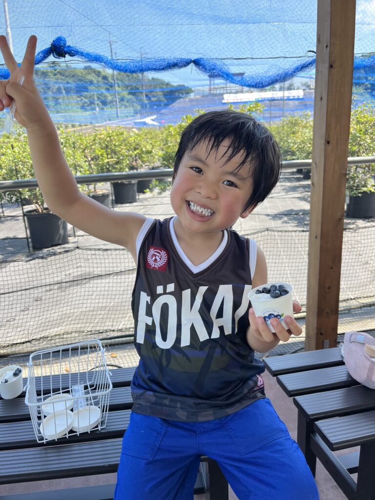 ブルーベリーファームみさきでブルーベリーをトッピングしたジェラート。